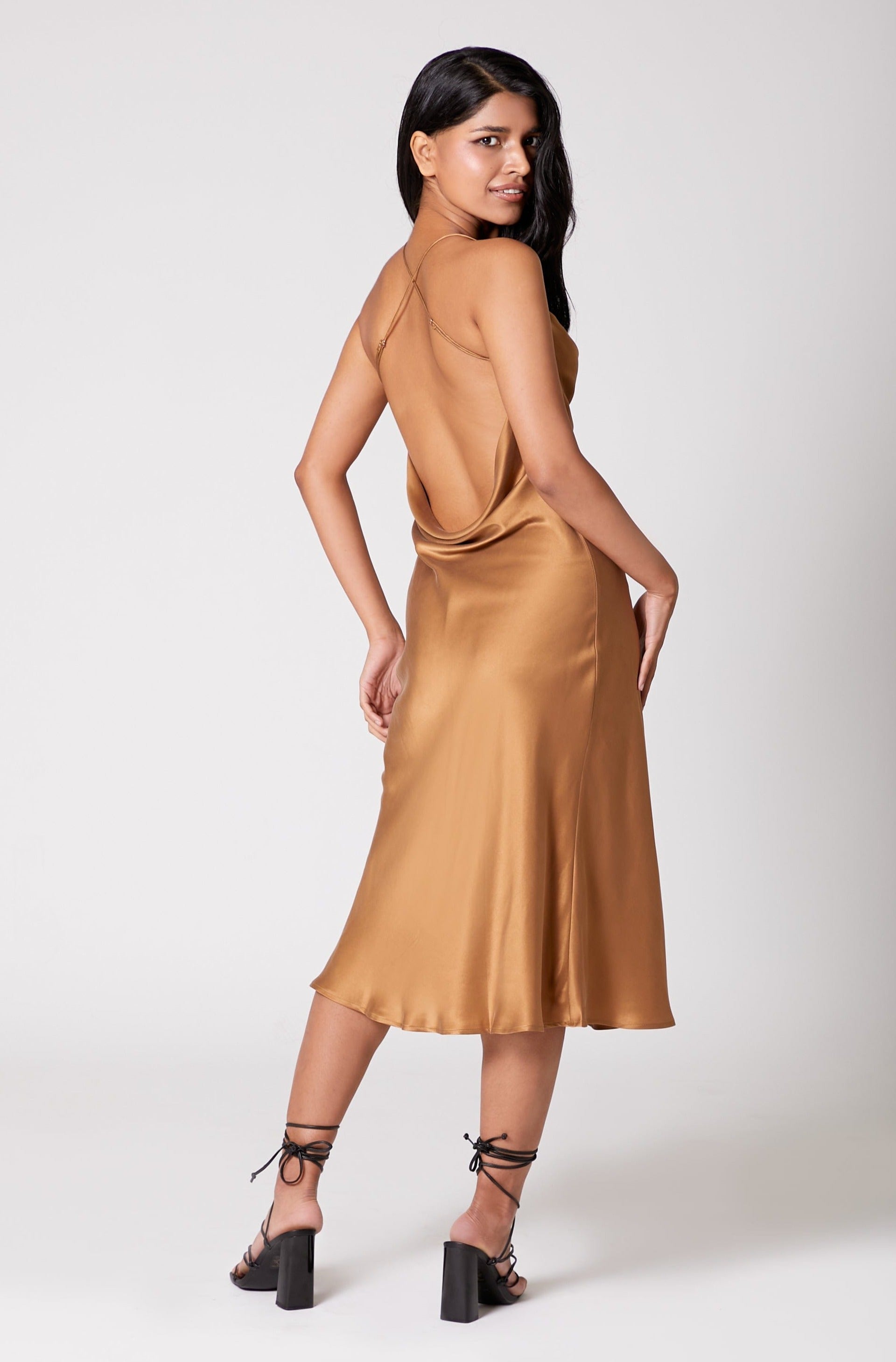 Gold fashion silk slip dress