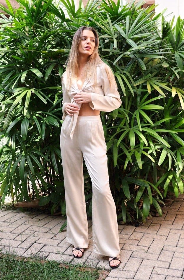 High-Waist Silk Pant - Sand - 31