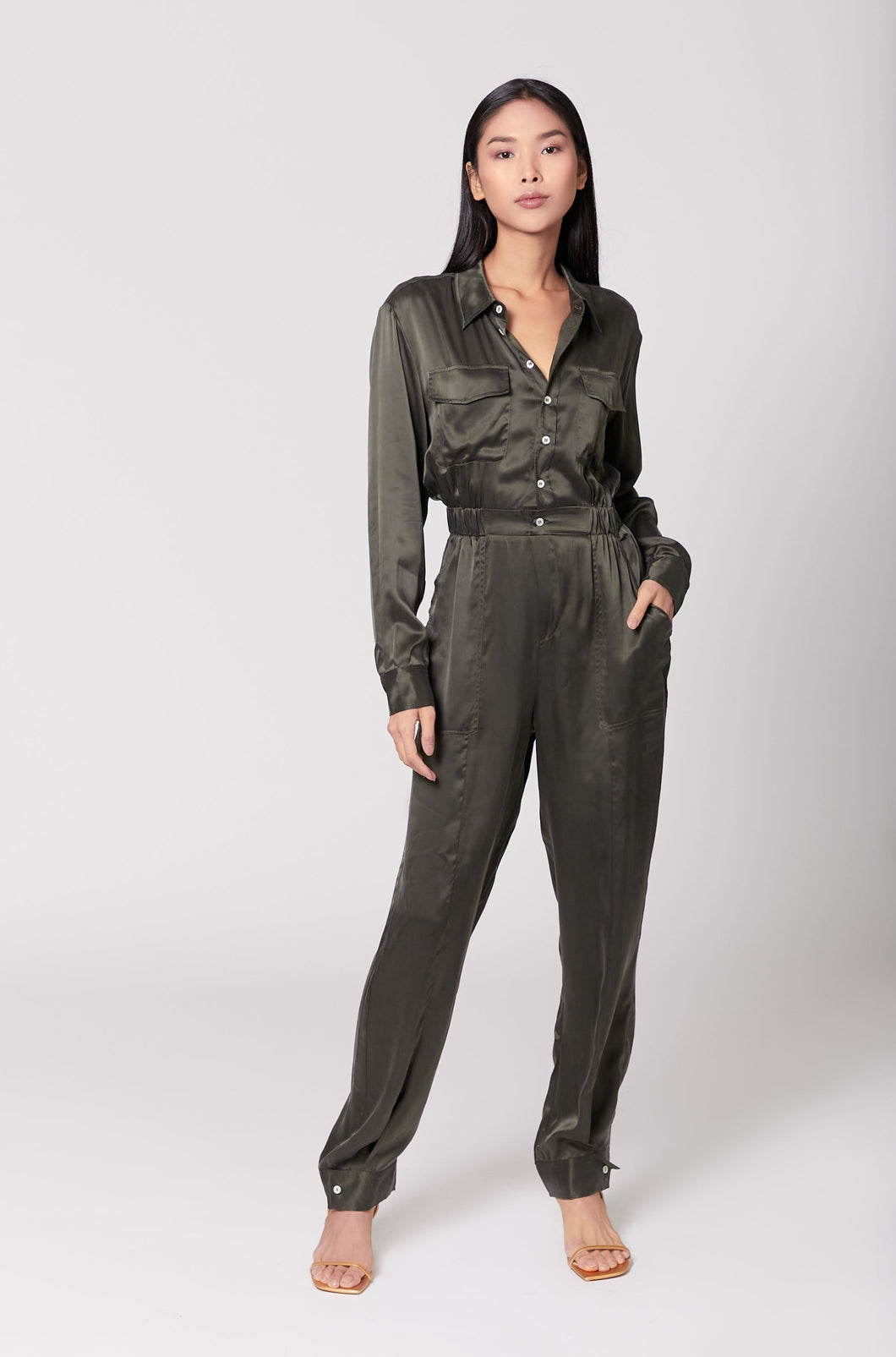 Utility Jumpsuit Long - Olive Green