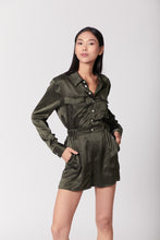 Load image into Gallery viewer, Utility Silk Romper Jumpsuit Short - Olive Green
