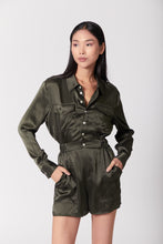 Load image into Gallery viewer, Utility Silk Romper Jumpsuit Short - Olive Green
