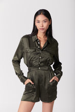 Load image into Gallery viewer, Utility Silk Romper Jumpsuit Short - Olive Green
