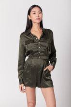 Load image into Gallery viewer, Utility Silk Romper Jumpsuit Short - Olive Green
