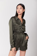 Load image into Gallery viewer, Utility Silk Romper Jumpsuit Short - Olive Green
