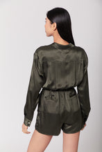 Load image into Gallery viewer, Utility Silk Romper Jumpsuit Short - Olive Green
