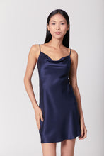 Load image into Gallery viewer, 60s Silk Cowl Mini Slip Dress - French Navy Blue
