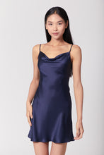 Load image into Gallery viewer, 60s Silk Cowl Mini Slip Dress - French Navy Blue
