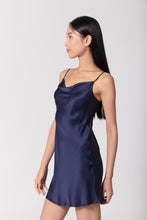 Load image into Gallery viewer, 60s Silk Cowl Mini Slip Dress - French Navy Blue
