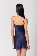 Load image into Gallery viewer, 60s Silk Cowl Mini Slip Dress - French Navy Blue
