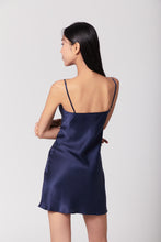 Load image into Gallery viewer, 60s Silk Cowl Mini Slip Dress - French Navy Blue
