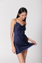 Load image into Gallery viewer, 60s Silk Cowl Mini Slip Dress - French Navy Blue
