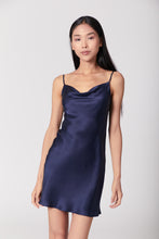 Load image into Gallery viewer, 60s Silk Cowl Mini Slip Dress - French Navy Blue
