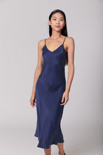 Load image into Gallery viewer, V Silk Slip Dress - French Navy Blue
