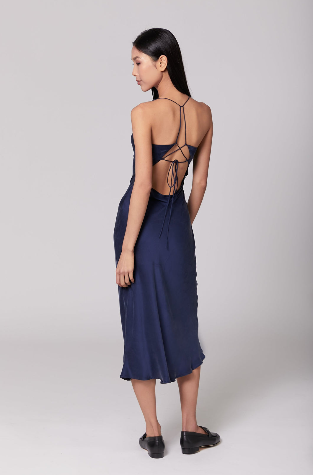 Nova Dress Silk Open Back Slip - French Navy blue