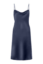 Load image into Gallery viewer, 60s Silk Cowl Mini Slip Dress - French Navy Blue
