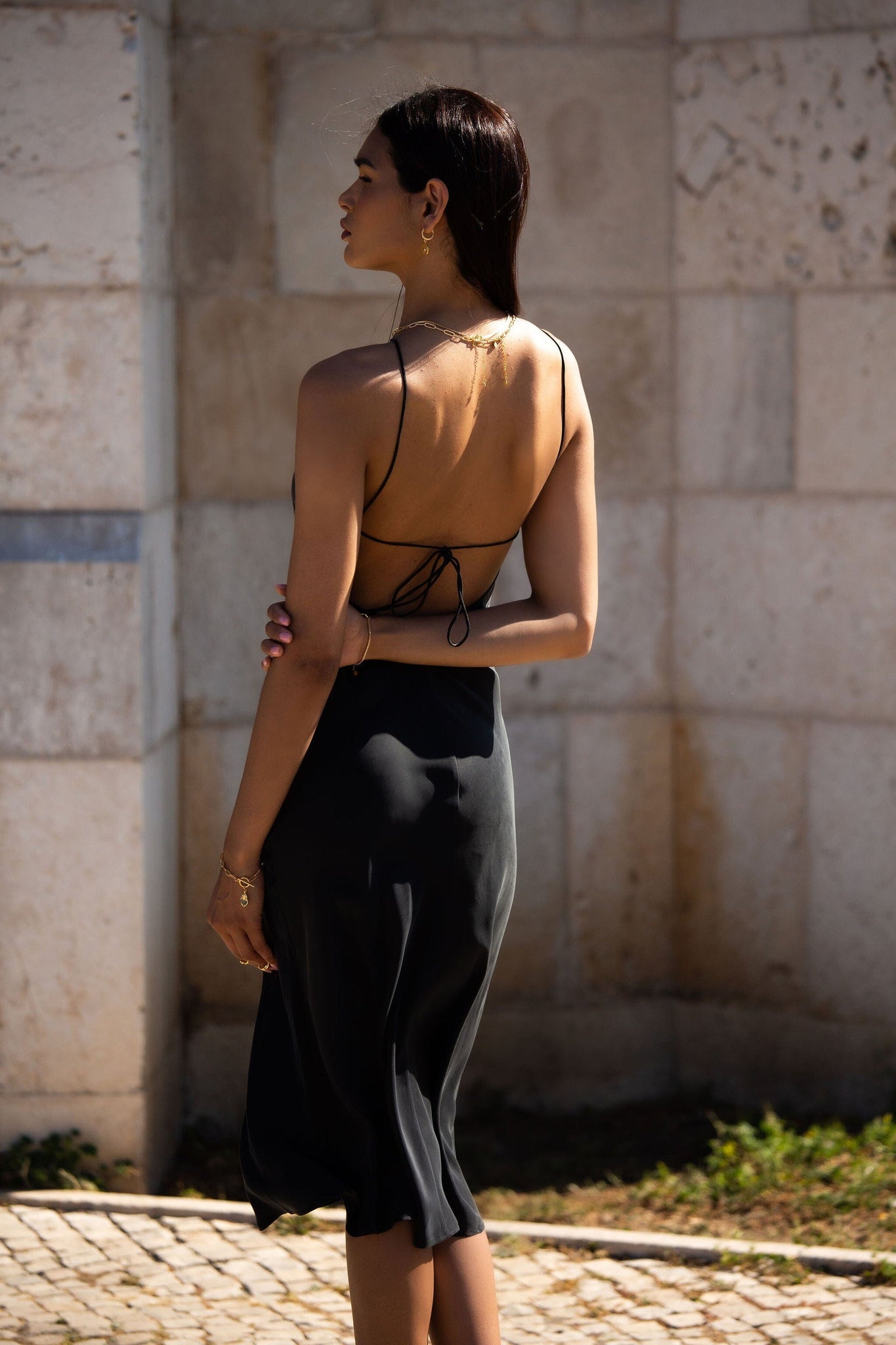 00's Backless Silk Halter Dress - Classic Black – Anaphe