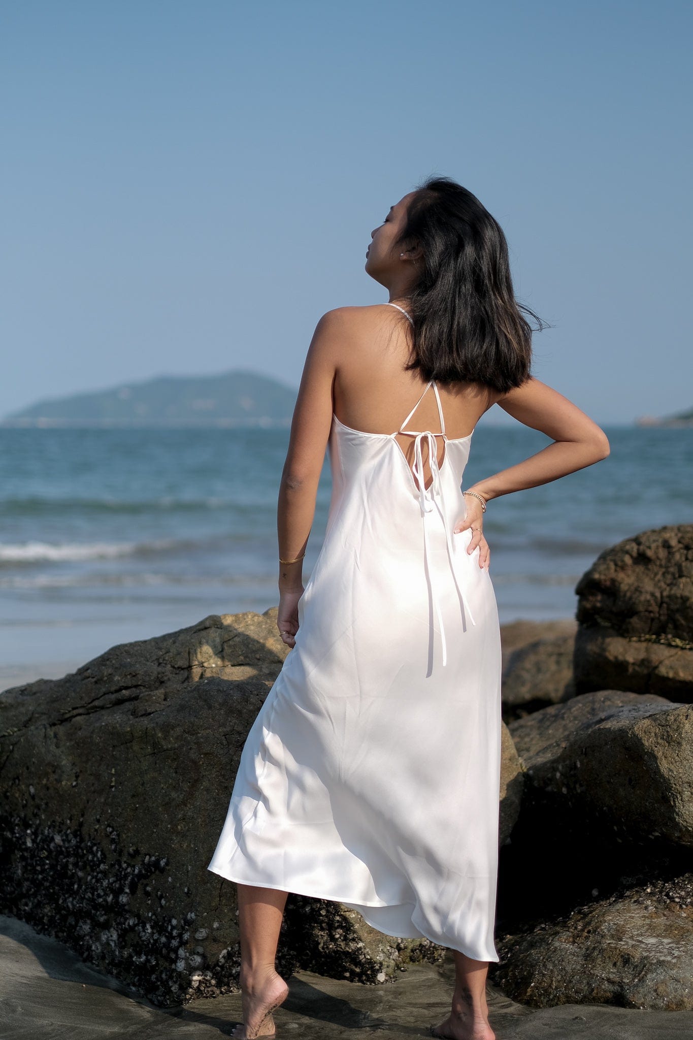 Mykonos Mini Strappy Backless Silk Dress - White – Anaphe