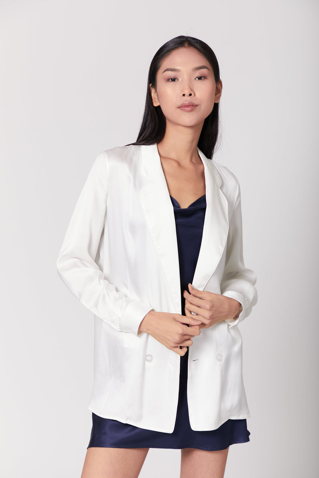 Anaphe Blazers White Ultra Light Weight Silk Blazer