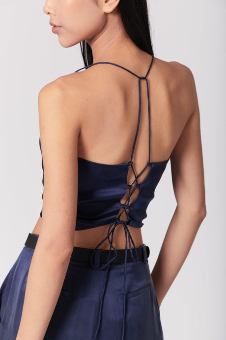 Anaphe Camisole Hera Cross Open Back Cowl Camisole - French Navy