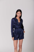 Load image into Gallery viewer, Anaphe Jumpsuit Utility Silk Romper Jumpsuit Short - French Navy Blue
