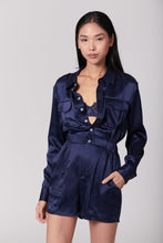 Load image into Gallery viewer, Anaphe Jumpsuit Utility Silk Romper Jumpsuit Short - French Navy Blue
