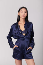 Load image into Gallery viewer, Anaphe Jumpsuit Utility Silk Romper Jumpsuit Short - French Navy Blue
