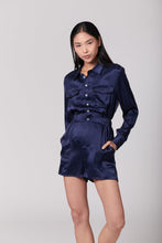 Load image into Gallery viewer, Anaphe Jumpsuit Utility Silk Romper Jumpsuit Short - French Navy Blue
