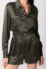 Load image into Gallery viewer, Anaphe  Jumpsuit Utility Silk Romper Jumpsuit Short - Olive Green
