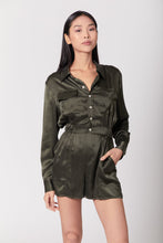 Load image into Gallery viewer, Anaphe  Jumpsuit Utility Silk Romper Jumpsuit Short - Olive Green
