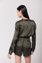 Load image into Gallery viewer, Anaphe  Jumpsuit Utility Silk Romper Jumpsuit Short - Olive Green
