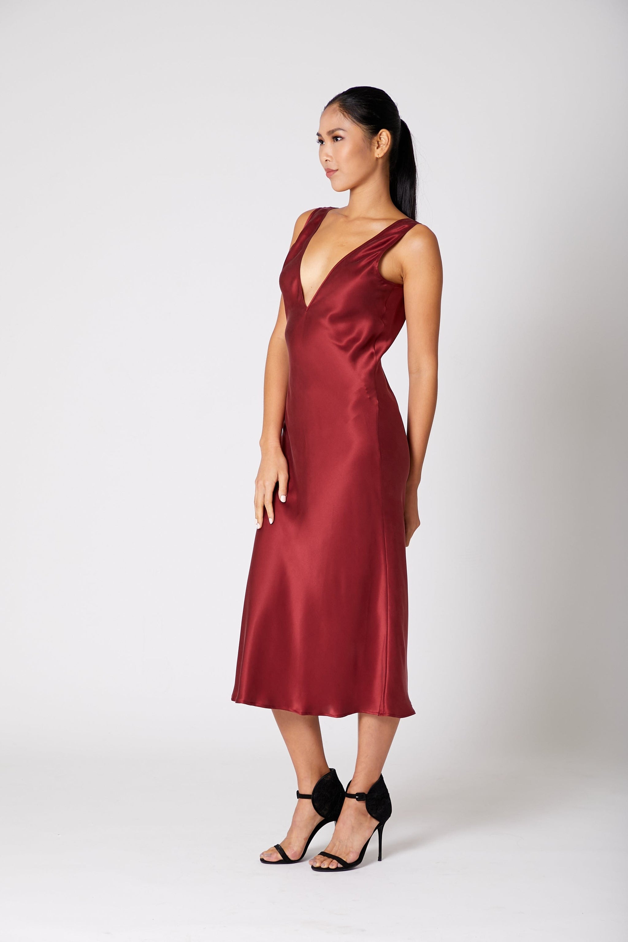 Deep red silk dress best sale