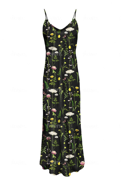 Anaphe Long Dress V Silk Slip Dress - Enchanted Print