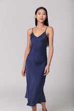 Load image into Gallery viewer, Anaphe Long Dress V Silk Slip Dress - French Navy Blue
