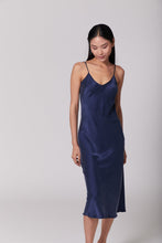 Load image into Gallery viewer, Anaphe Long Dress V Silk Slip Dress - French Navy Blue
