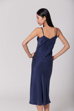 Load image into Gallery viewer, Anaphe Long Dress V Silk Slip Dress - French Navy Blue
