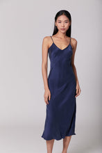 Load image into Gallery viewer, Anaphe Long Dress V Silk Slip Dress - French Navy Blue
