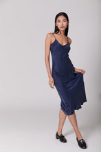 Load image into Gallery viewer, Anaphe Long Dress V Silk Slip Dress - French Navy Blue
