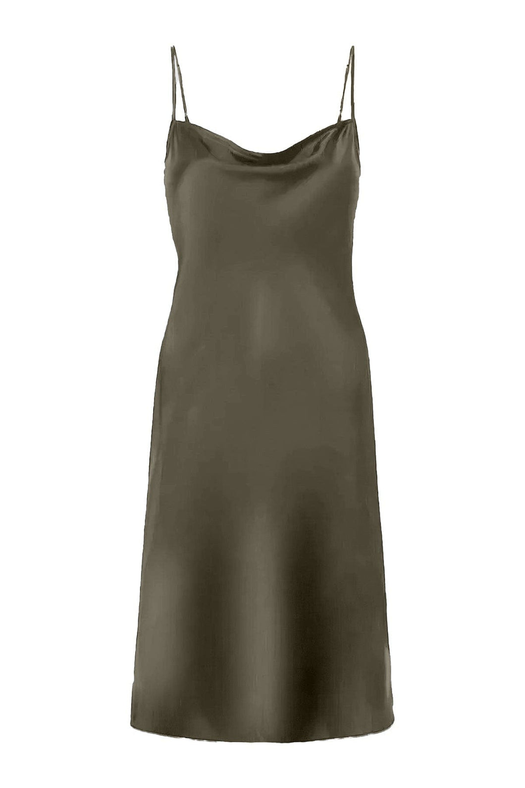 Anaphe Mini Cowl Dress XS 60s Silk Cowl Mini Slip Dress - Olive Green