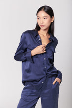 Load image into Gallery viewer, Anaphe Shirts &amp; Tops Boyfriend Silk Utility Shirt - French Navy Blue
