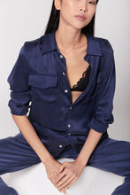 Load image into Gallery viewer, Anaphe Shirts &amp; Tops Boyfriend Silk Utility Shirt - French Navy Blue
