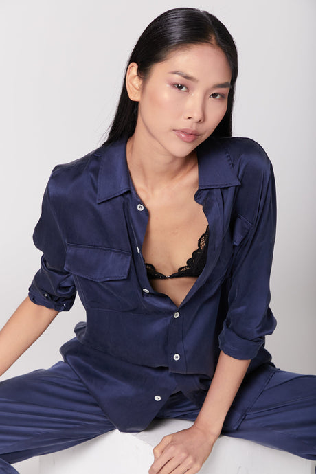 Anaphe Shirts & Tops Boyfriend Silk Utility Shirt - French Navy Blue