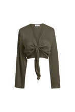 Load image into Gallery viewer, Anaphe Shirts &amp; Tops Silk Crop Multi Way Tie Top - Olive Green
